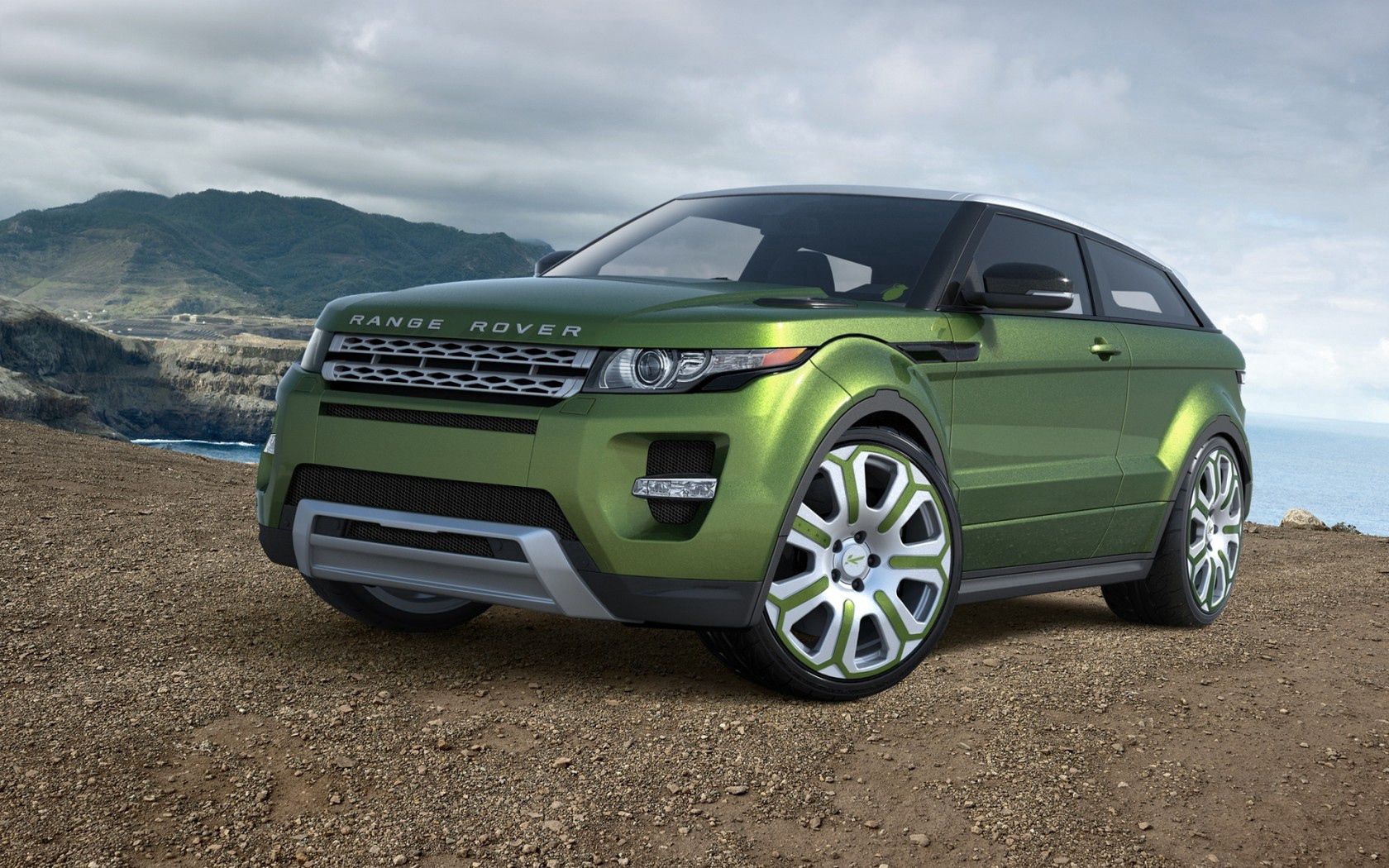 land rover, range rover, evoque, green, car, auto