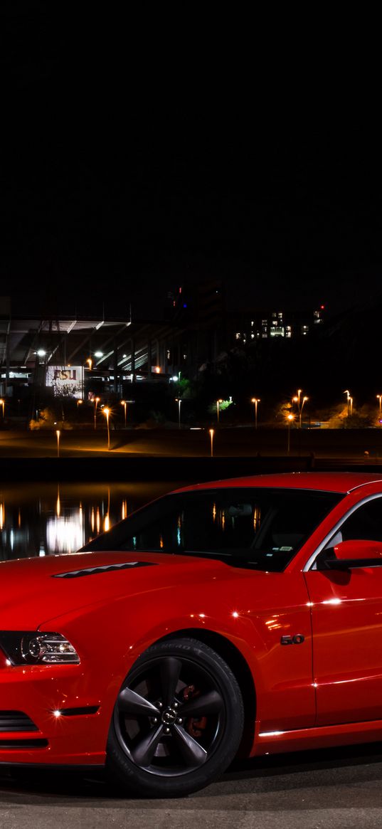 ford, mustang, gt, side view, red