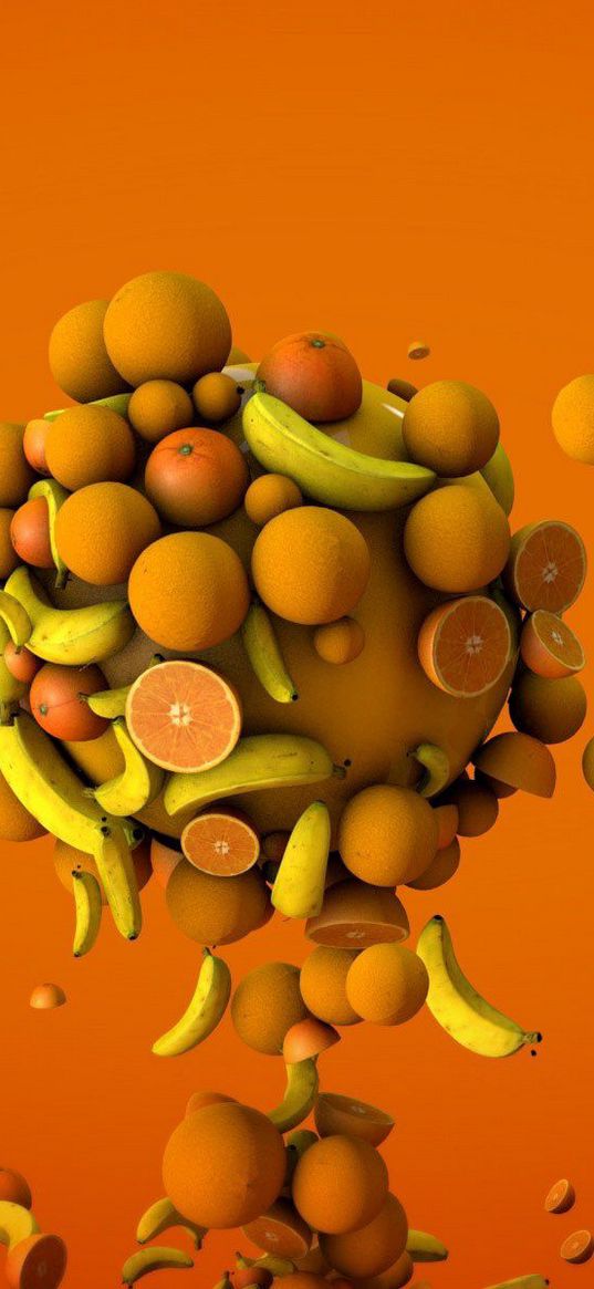 oranges, bananas, 3d, flight