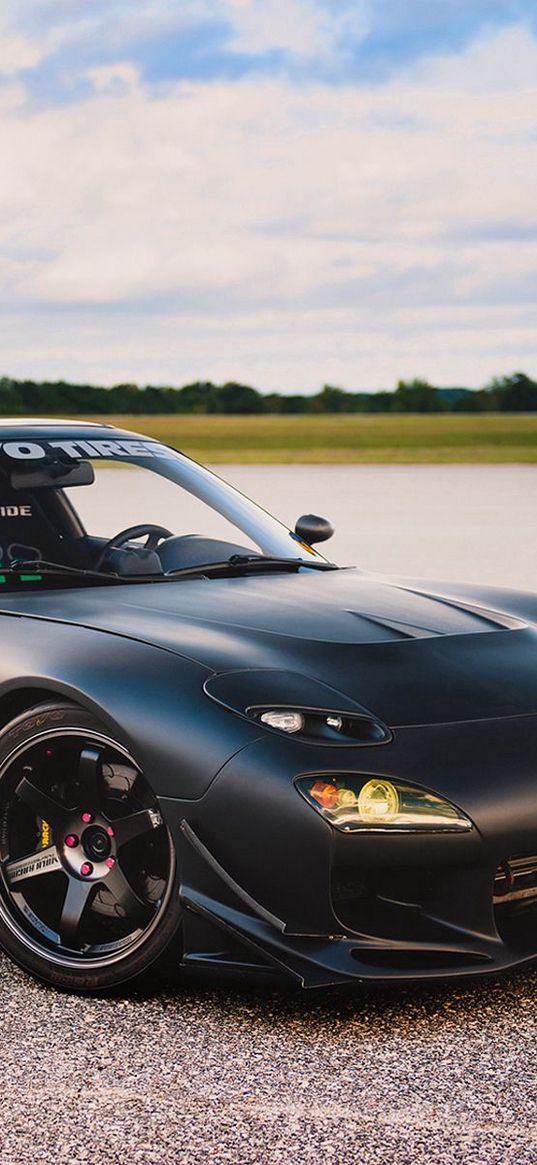 mazda rx-7, mazda, tuning, car, black, matte