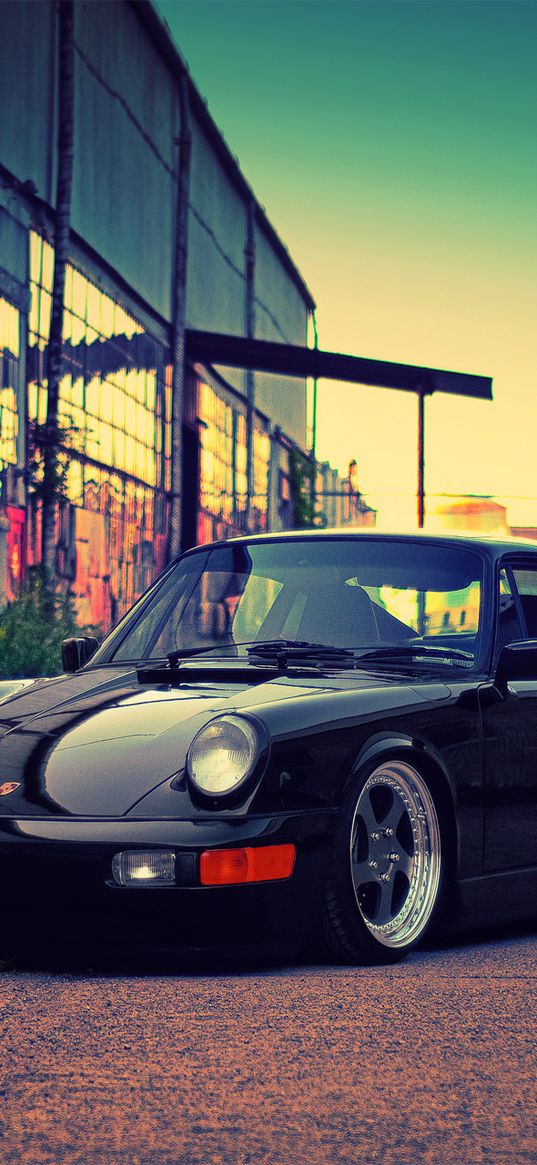 porsche, black, building