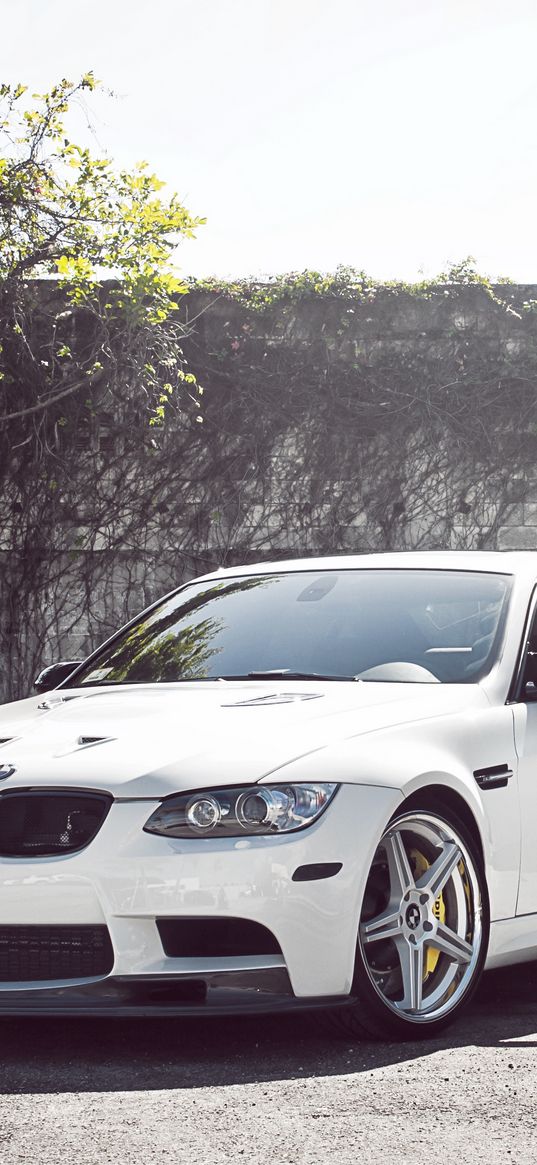 bmw, sedan, white, wheels, tree, m3, e90