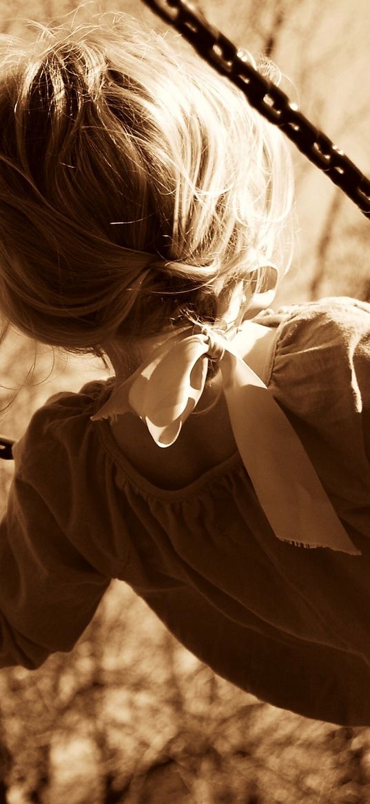 girl, child, swing, sepia