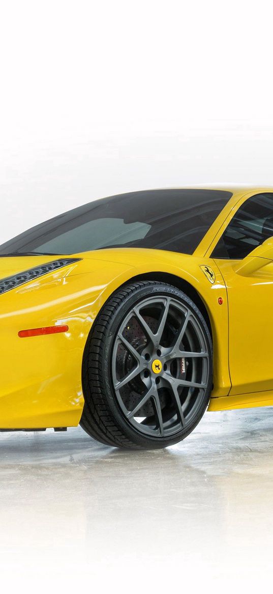 ferrari 458, italia, yellow, side view