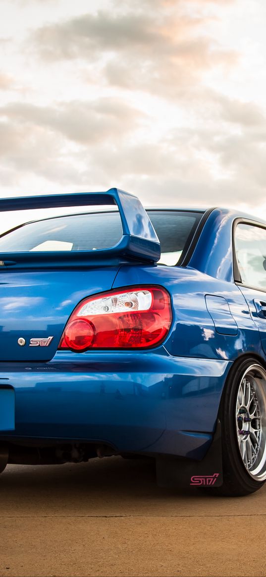 subaru, impreza, wrx, sti, blue, rear view