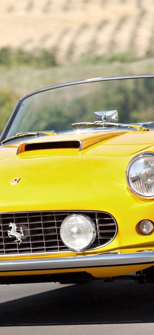 vintage, ferrari, convertible, yellow