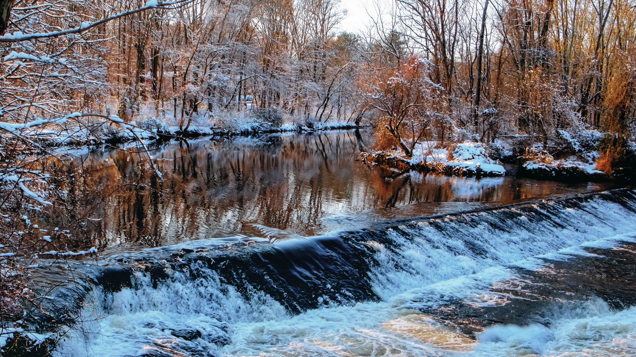 winter, river, threshold, trees