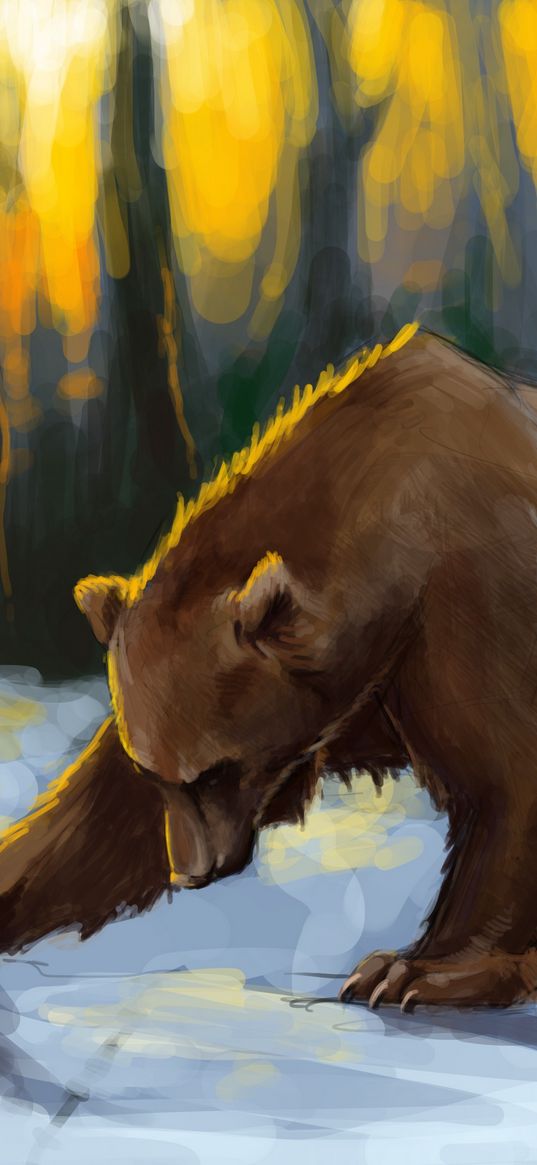 bear, painting, snow, colorful, photoshop