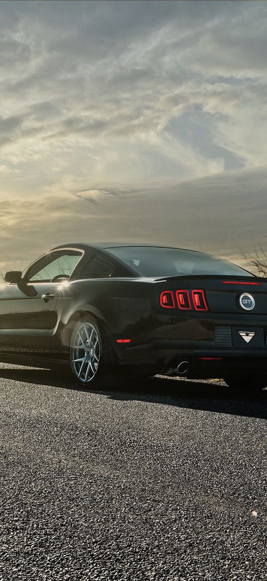 mustang, gt, cars, road, light, rear view