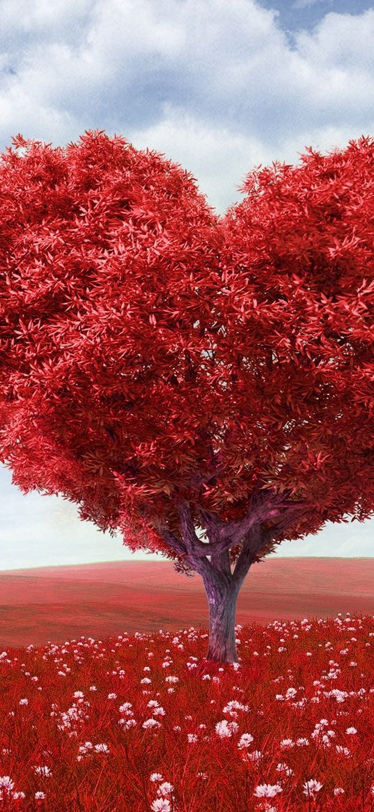 tree, heart, photoshop, field, grass, romance