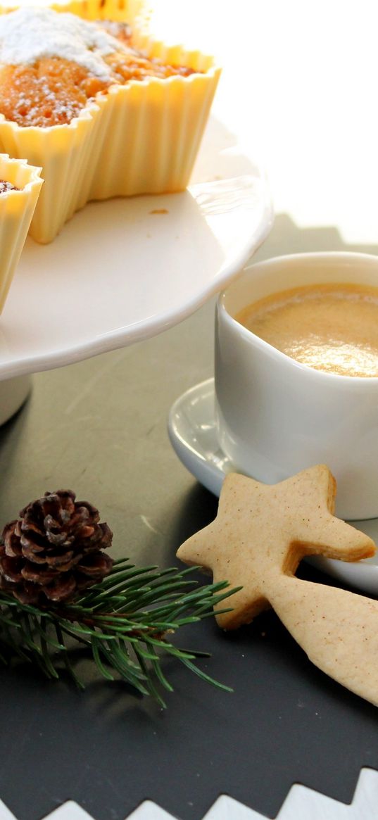 cakes, coffee, pine cones, christmas