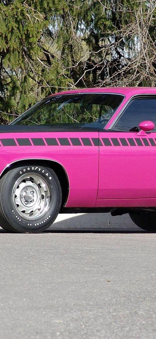 1970, plymouth, cuda, pink