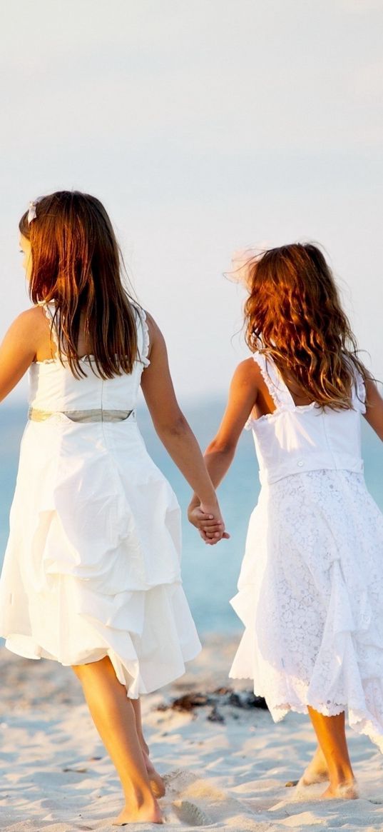 girls, children, coast, ocean, sea