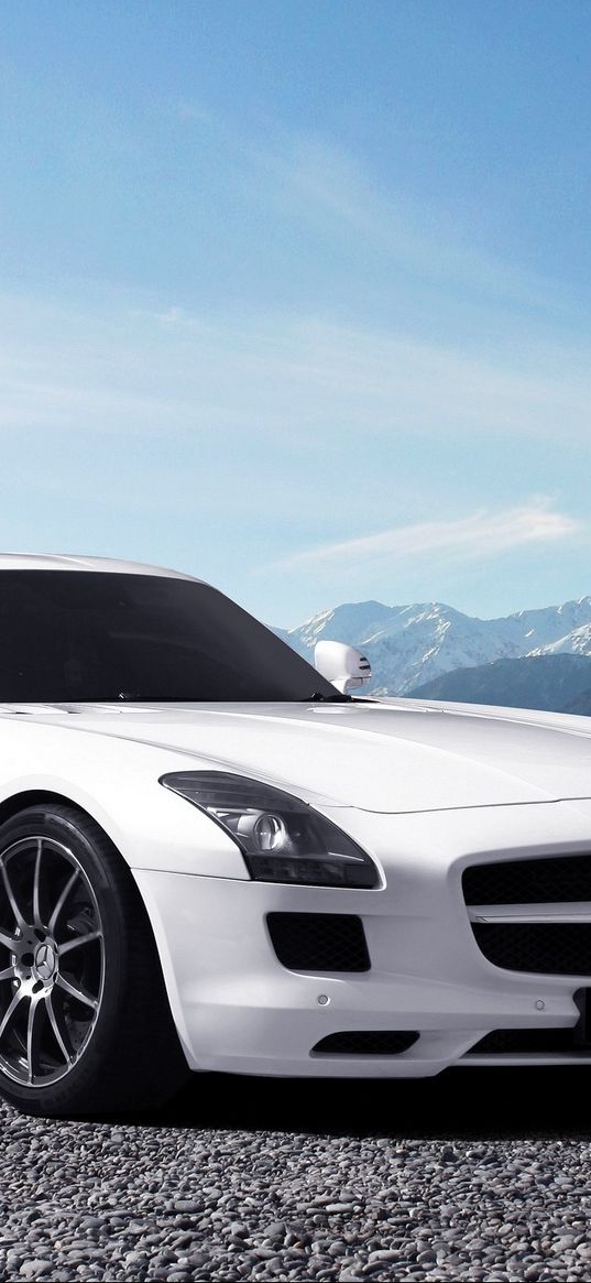 mercedes sls amg, mercedes, white, side view