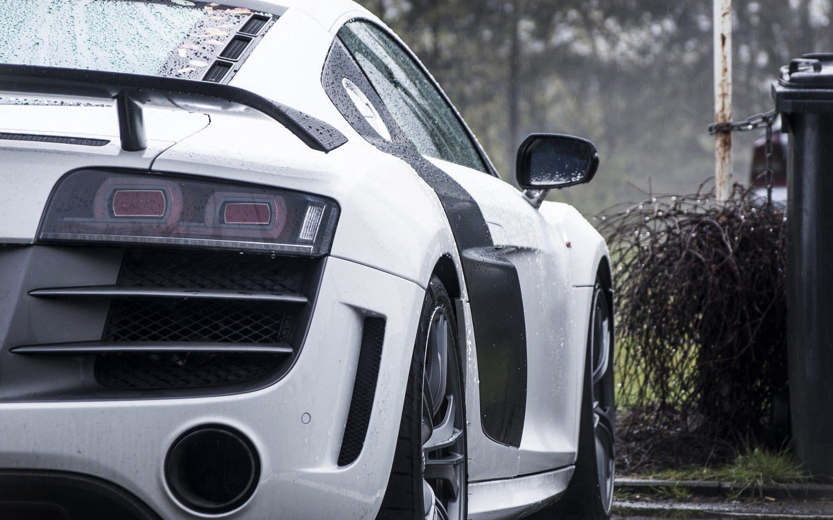 audi, r8, gt, silver, rain, rear bumper