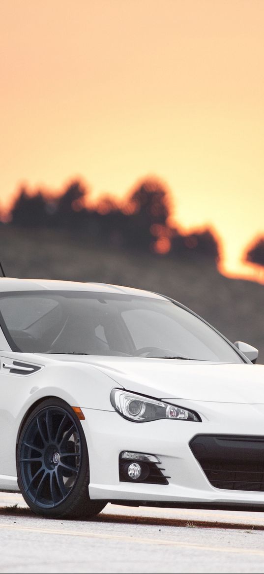 subaru, brz, white, side view