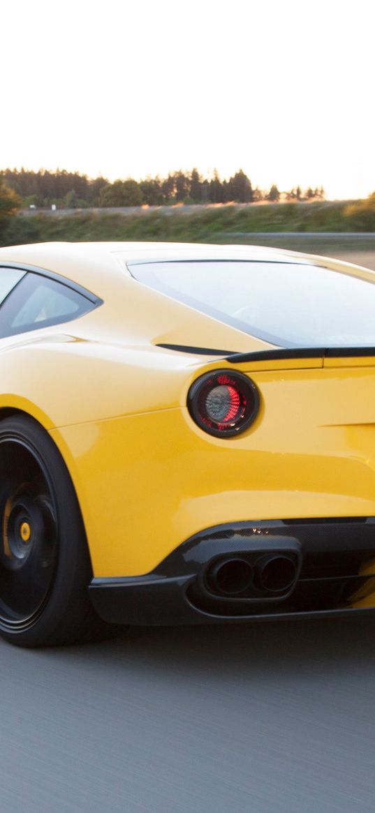 2013, ferrari f12, yellow, car, speed