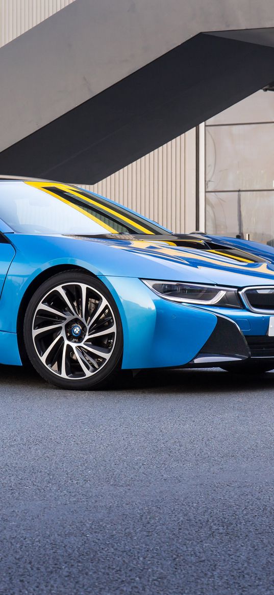 bmw, i8, 2015, blue, side view