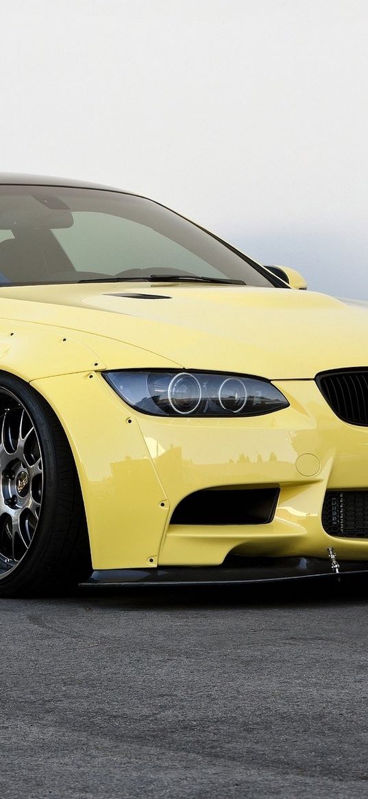 bmw, e92, yellow, side view