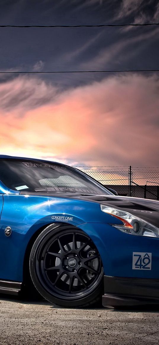 nissan, 370z, tuning, blue, side view