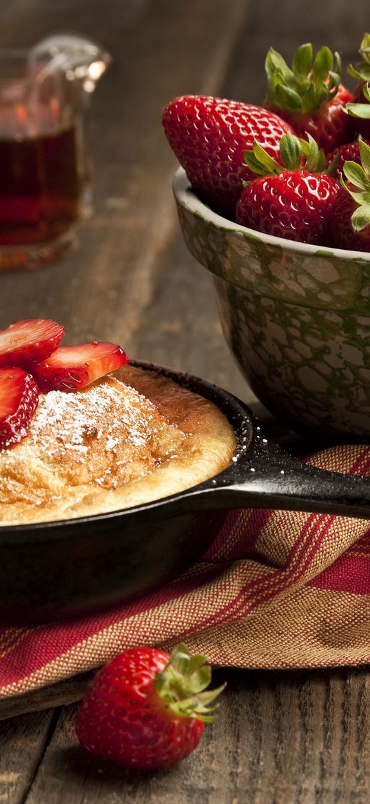 strawberry, plate, berry, cake, powder