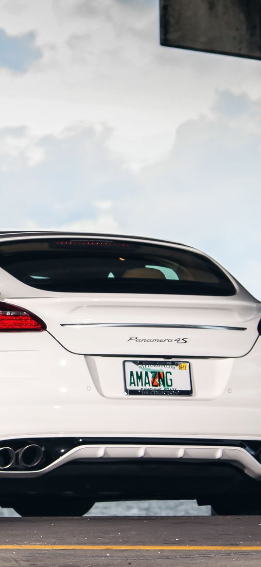 porsche, panamera, rear view, white, auto