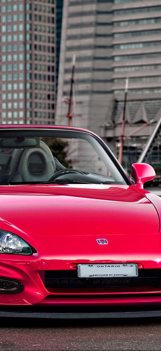 honda, city, red, front view, roadster, s2000