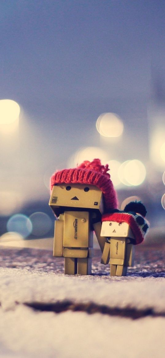 danbo, winter, cardboard robot, caps