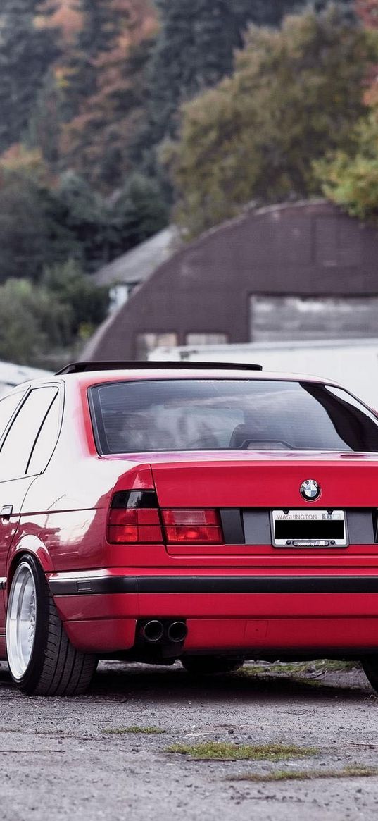 bmw, e34, 532i, tuning, red, cars, rear view