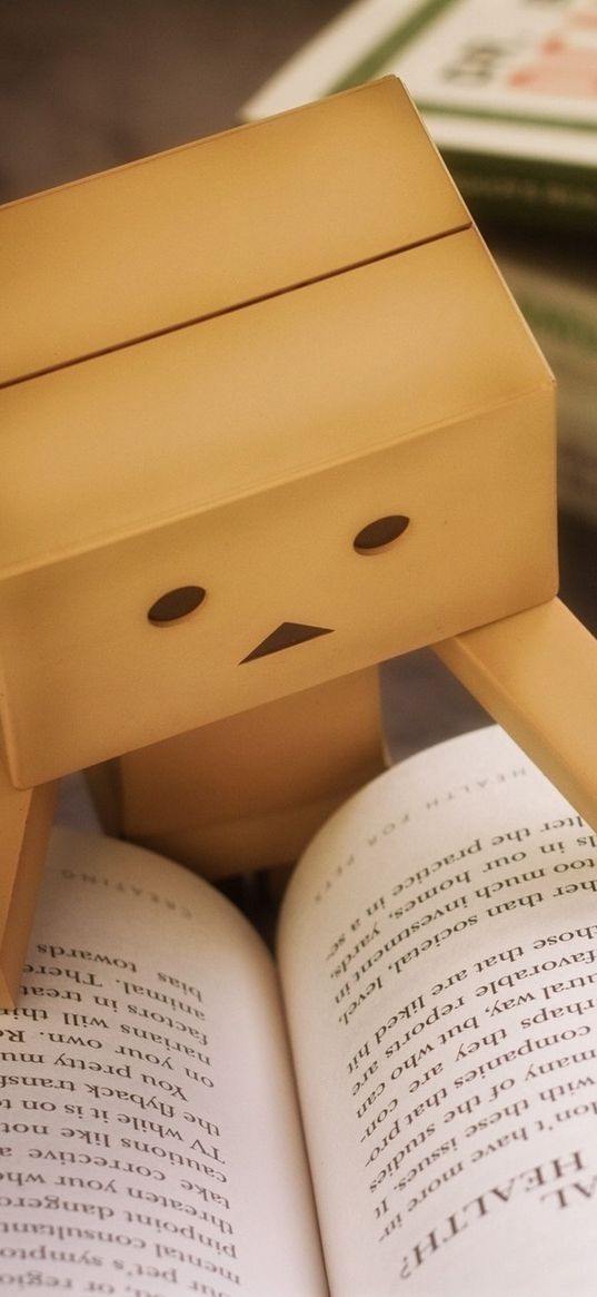 danbo, cardboard robot, book, reading