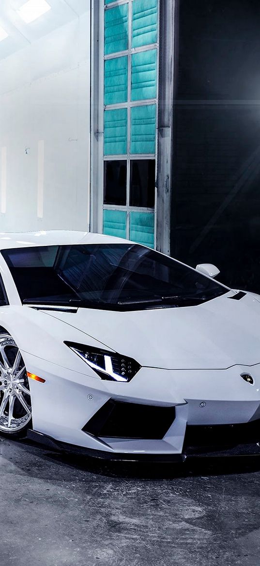 lamborghini, aventador, white, front view