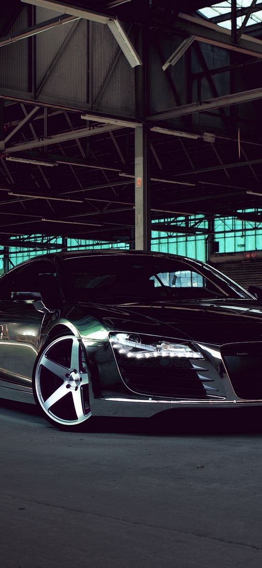 audi, r8, chrome, cw-5, matte black, black, side view