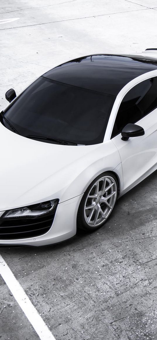 r8, audi, white, top view