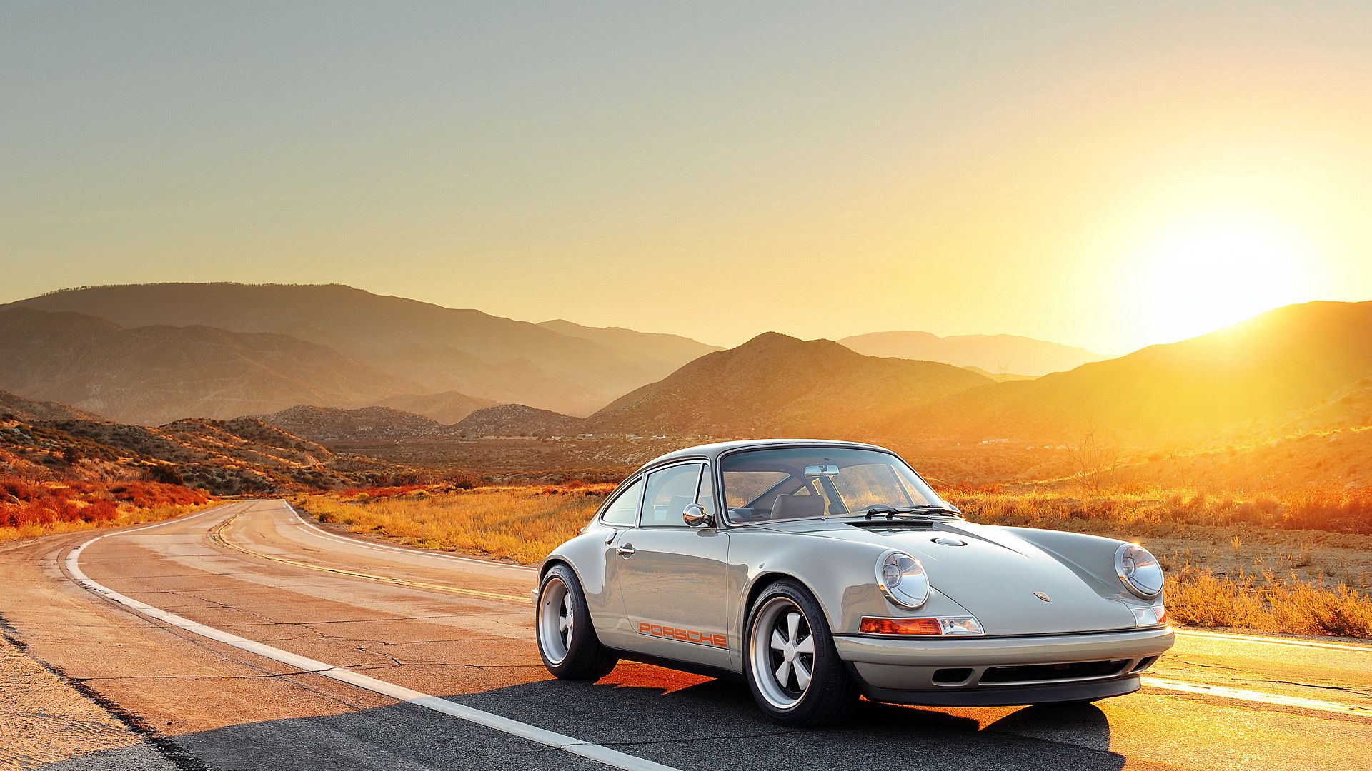 porsche, 911, side view, sunset, road