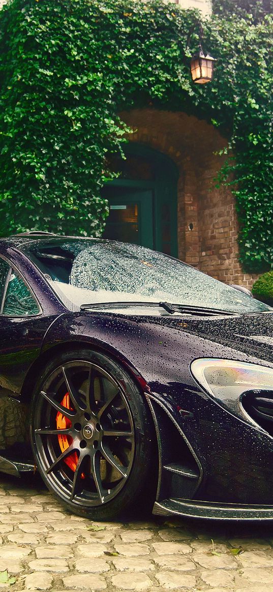 mclaren, p1, rain, pavement, side view