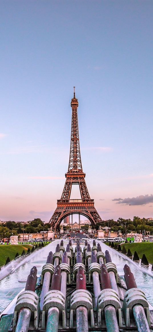 eiffel tower, paris, gold evening, france, fountain