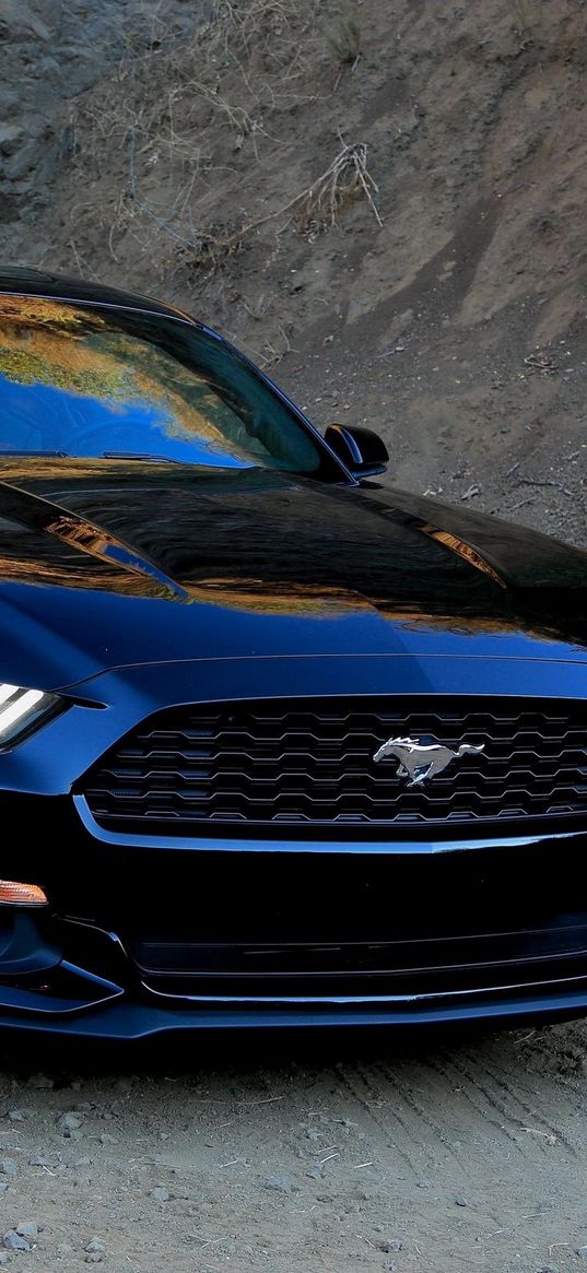 ford, mustang, black, front view, sports