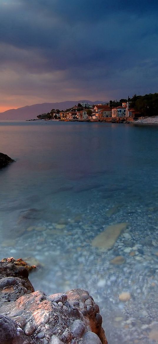 coast, bottom, water, transparent, stones, structures