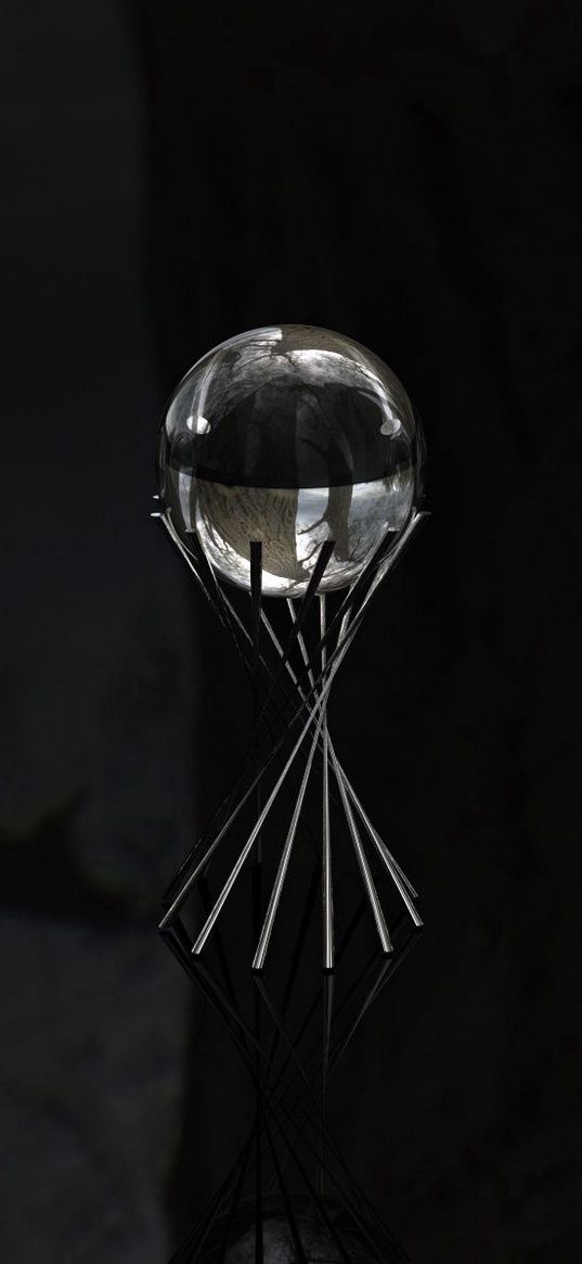 ball, glass shape, reflection, metal