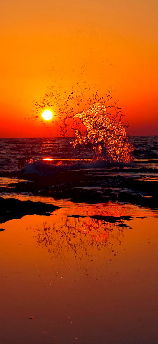 india, sunset, splash, beach, ocean