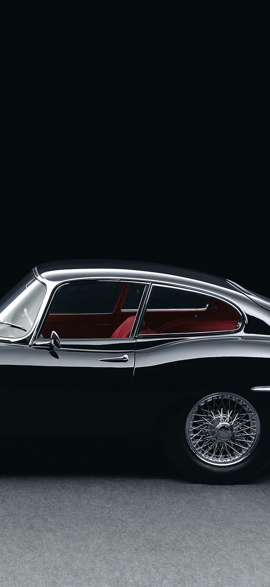 jaguar, e-type, black, retro, side view, 1961