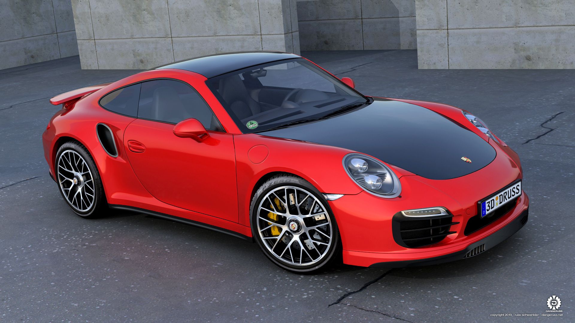 porsche, 911, turbo, s, red, side view