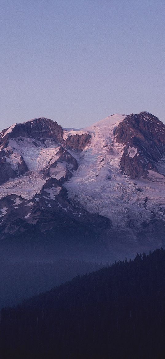 mountains, top, moon, snow, clouds, height