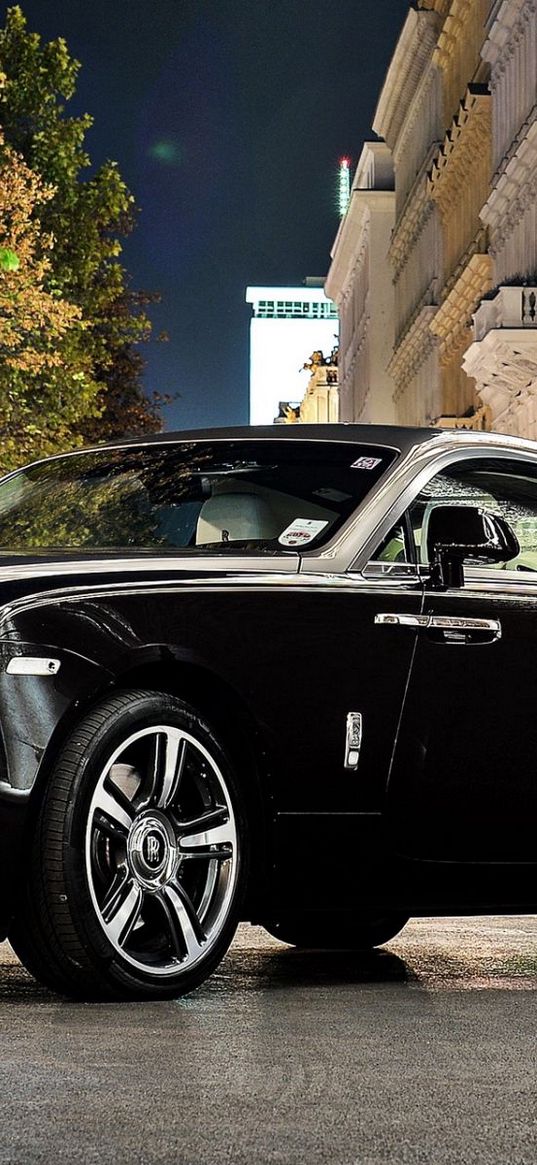 rolls-royce wraith, rolls-royce, wraith, side view, black, glitter