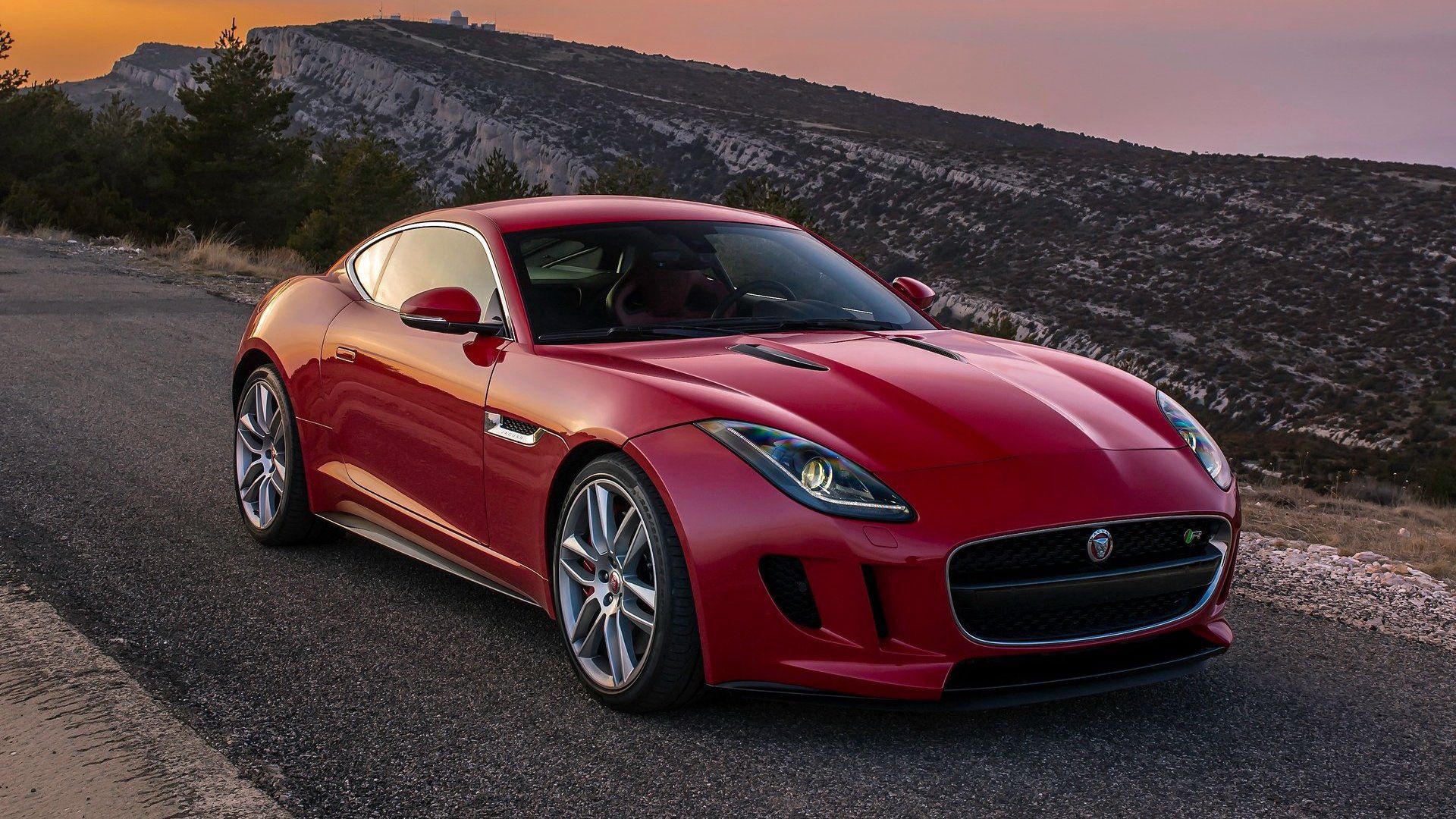 jaguar, f-type, red, side view, coupe