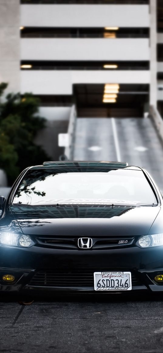 honda, civic, si, black, front view, city