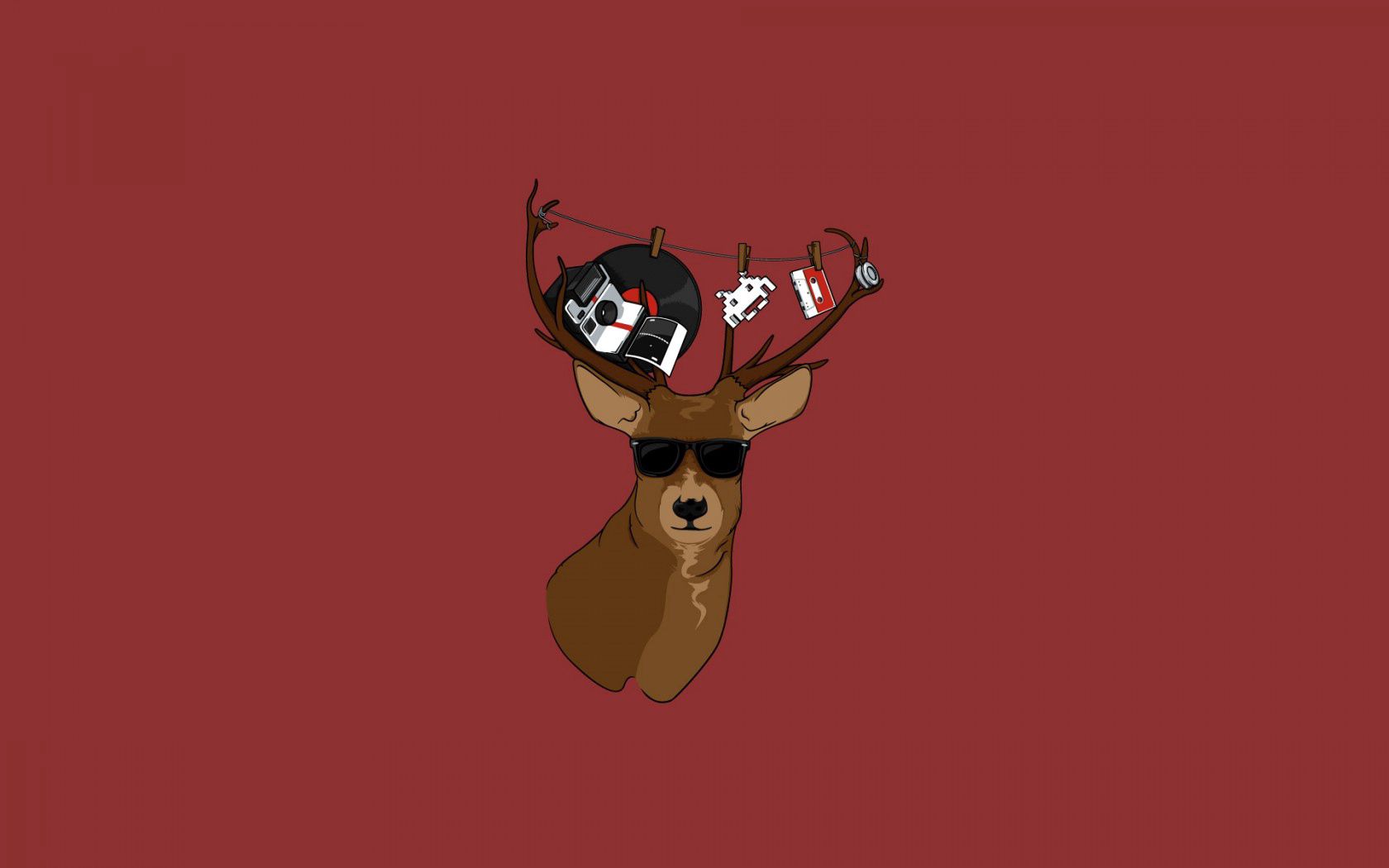 deer, minimalism, camera, record, audio cassette, yo-yo, vector, retro