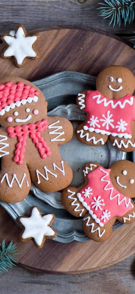 cookies, men, new year, twigs, pine cones