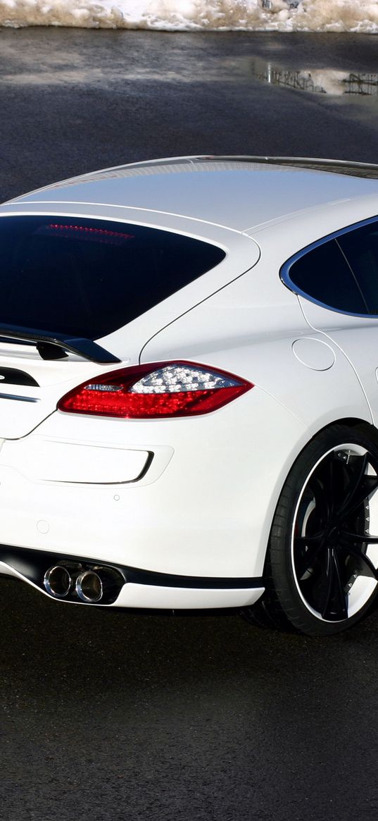 panamera, porsche, car, white, rear view