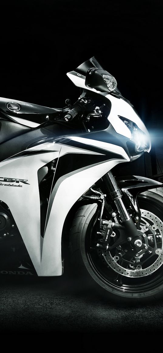 honda, cbr, fireblade, white, black, lights